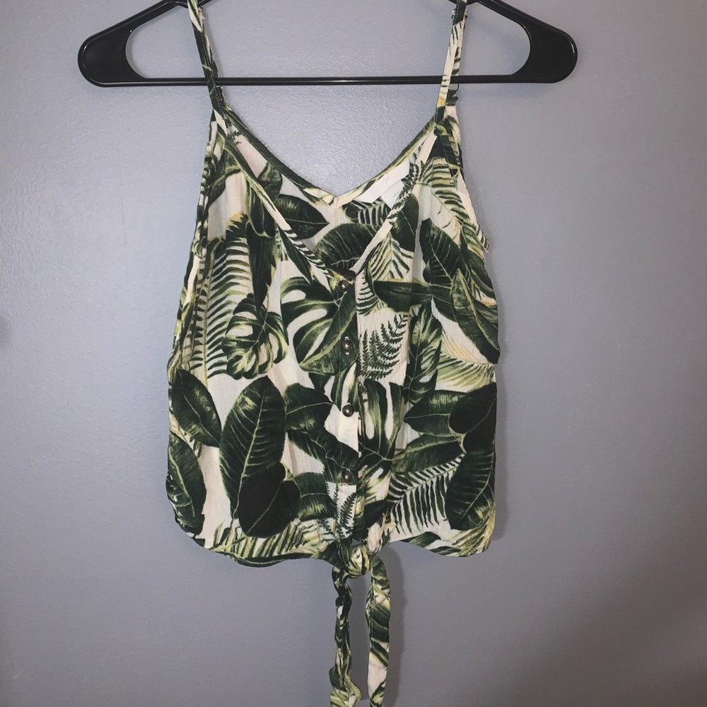 Green and White Leaf Printed Blouse